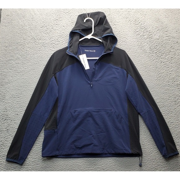 Outdoor Voices Trail Jacket Mens Small Navy Drawcord Adjustment Hood Quarter Zip